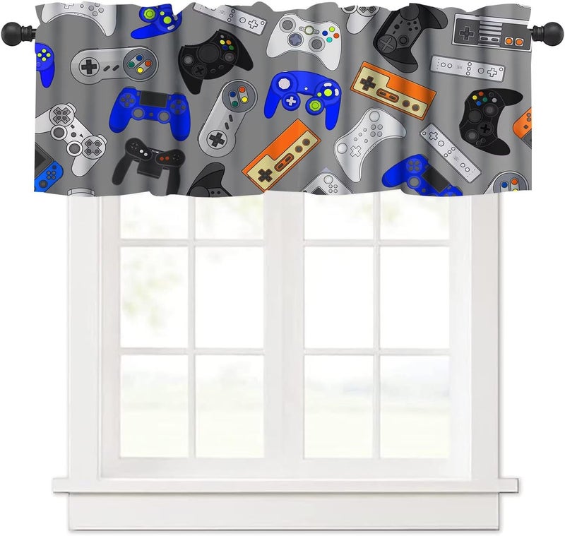 YSWOW Kids Gamepad Valance Curtain Modern Cartoon Gaming Joystick Art Printed Window Drapes for Boys Bedroom Decor W54xL18in Fabric Polyester 1 Panel - Image 1